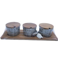 bamboo seasoning cans with bamboo tray for salt kitchen tools