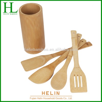 4 Pieces Bamboo kitchen utensil set/utensil set with round holder